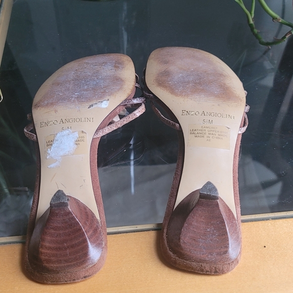 Enzo Angiolini Eamerci Brown Suede Crystal Flower Kitten Sandals - Picture 9 of 10